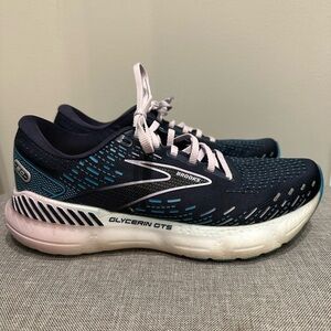 Brooks Glycerin GTS 20 1203701B499 Women Sz 8 B Navy Blue Lilac Running Gym EEUC